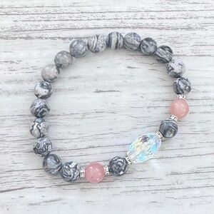 Elegant Gray and Pink Beaded Bracelet